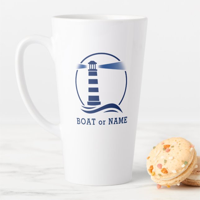 Lighthouse with Your Boat or Name 2 Sided Large Latte Mug (In Situ)