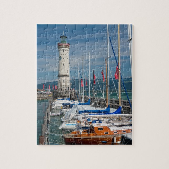 Lighthouse Yachts Port of Lindau Bodensee Germany Jigsaw Puzzle (Vertical)