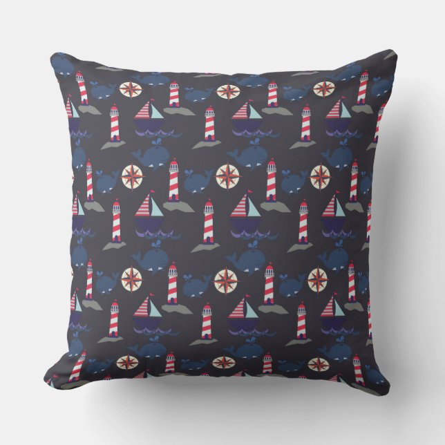 Lighthouses and Whales | Nautical Cushion (Front)