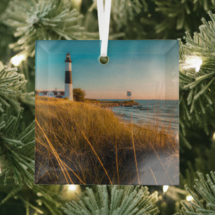 Lighthouses Big Sable Lighthouse Ludington, MI Glass Tree Decoration