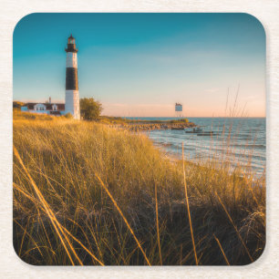 Lighthouses   Big Sable Lighthouse Ludington, MI Square Paper Coaster