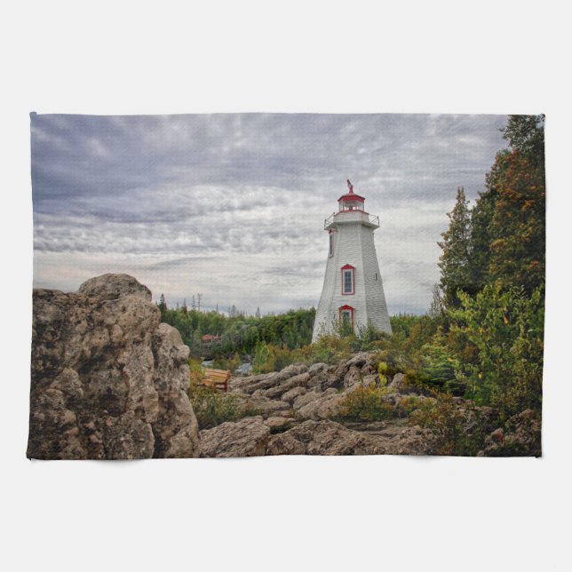 Lighthouses | Big Tub Harbour Tobermory Ontario Tea Towel (Horizontal)
