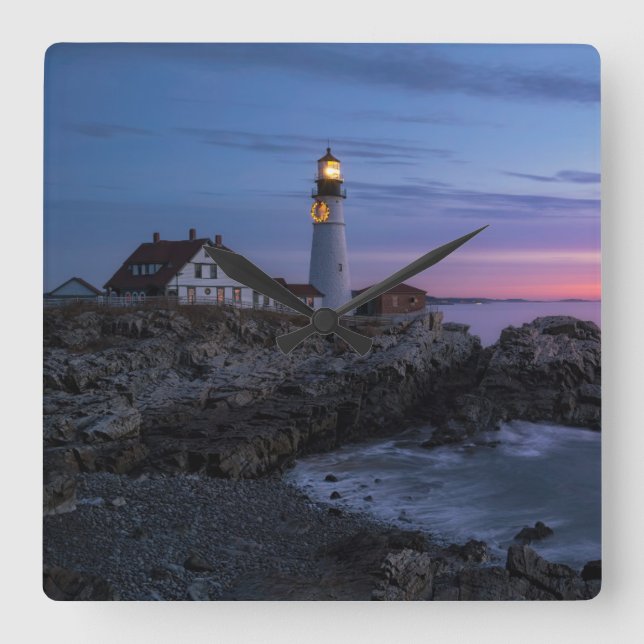 Lighthouses | Cape Elizabeth Maine Lighthouse Square Wall Clock (Front)