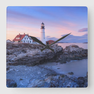Lighthouses Cape Elizabeth, Maine Square Wall Clock