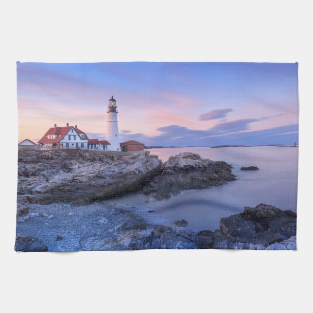 Lighthouses | Cape Elizabeth, Maine Tea Towel (Horizontal)