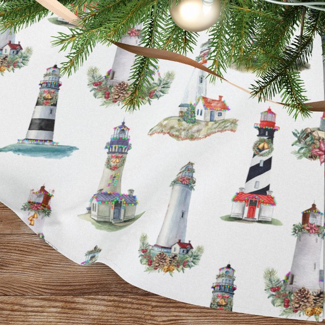 Lighthouses Christmas Coastal Brushed Polyester Tree Skirt (Creator Uploaded)