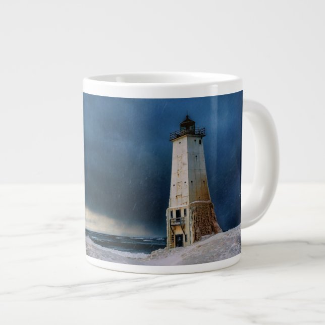 Lighthouses | Frankfort Lighthouse Lake Michigan Large Coffee Mug (Front Right)
