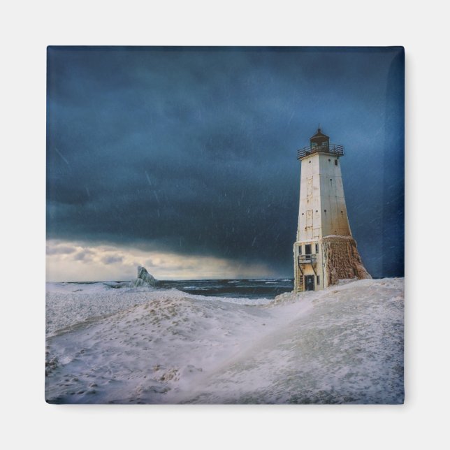 Lighthouses | Frankfort Lighthouse Lake Michigan Magnet (Front)