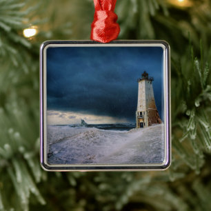 Lighthouses   Frankfort Lighthouse Lake Michigan Metal Ornament