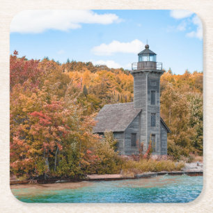 Lighthouses Grand Island East Channel Light Square Paper Coaster