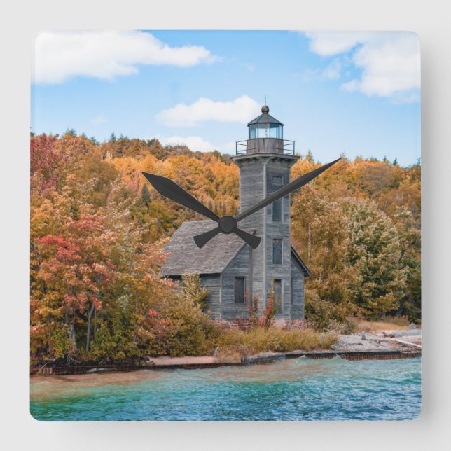 Lighthouses | Grand Island East Channel Light Square Wall Clock (Front)