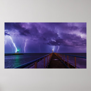 Lighthouses in a Thunderstorm with Purple Rain Poster