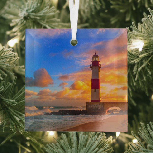 Lighthouses | Itapuã Brazil Lighthouse Glass Tree Decoration (Insitu)