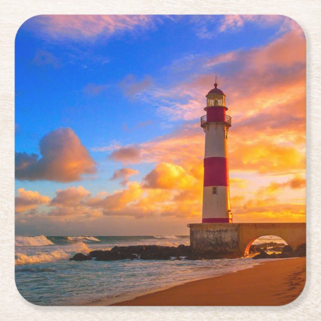 Lighthouses | Itapuã Brazil Lighthouse Square Paper Coaster (Front)