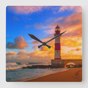 Lighthouses Itapuã Brazil Lighthouse Square Wall Clock