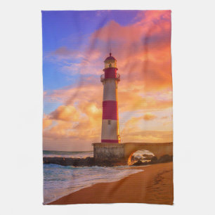 Lighthouses   Itapuã Lighthouse Bahia Brazil Tea Towel