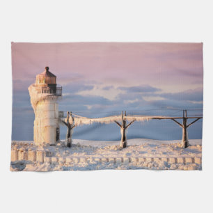 Lighthouses   Lake Michigan Lighthouse Tea Towel