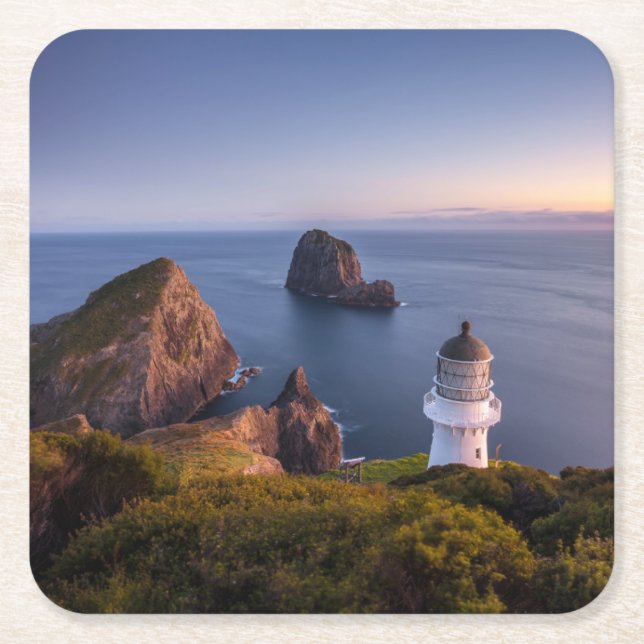 Lighthouses | Lighthouse Cape Brett New Zealand Square Paper Coaster (Front)