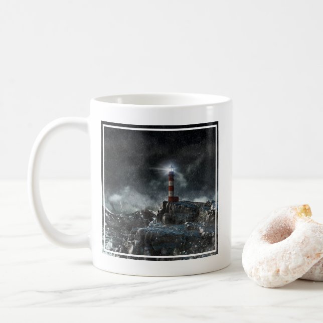 Lighthouses | Lighthouse in the Storm Coffee Mug (With Donut)