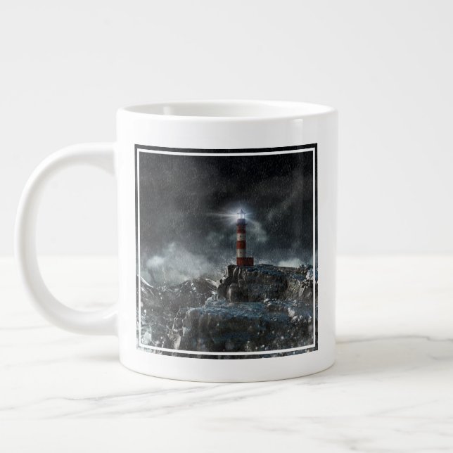 Lighthouses | Lighthouse in the Storm Large Coffee Mug (Left)