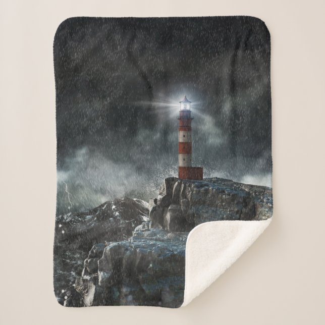 Lighthouses | Lighthouse in the Storm Sherpa Blanket (Front)
