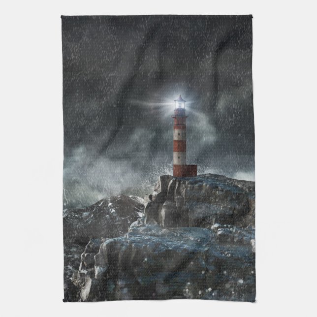 Lighthouses | Lighthouse in the Storm Tea Towel (Vertical)