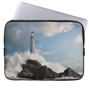 Lighthouses   Lighthouse With Crashing Waves Laptop Sleeve