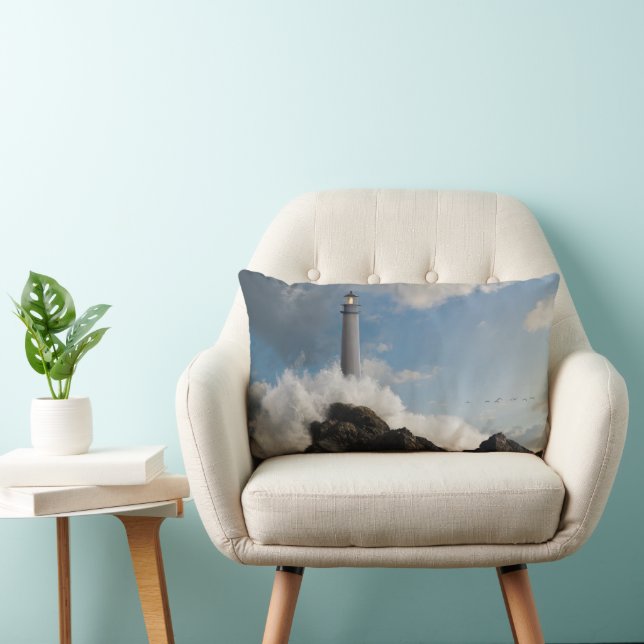 Lighthouses | Lighthouse With Crashing Waves Lumbar Cushion (Chair)