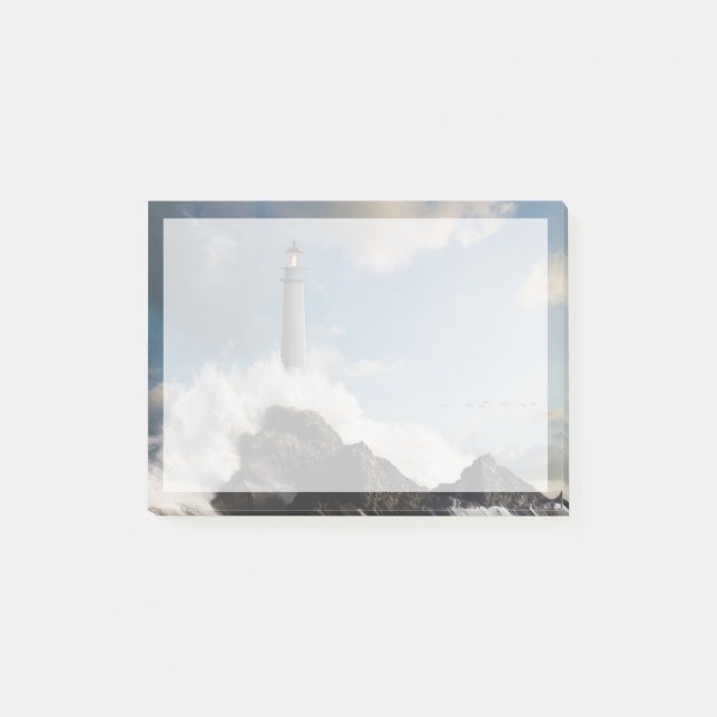 Lighthouses | Lighthouse With Crashing Waves Post-it Notes (Front)