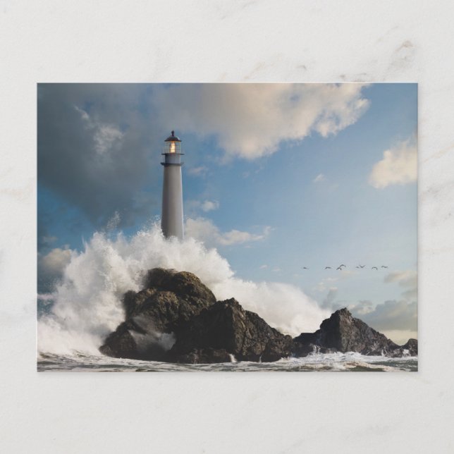 Lighthouses | Lighthouse With Crashing Waves Postcard (Front)