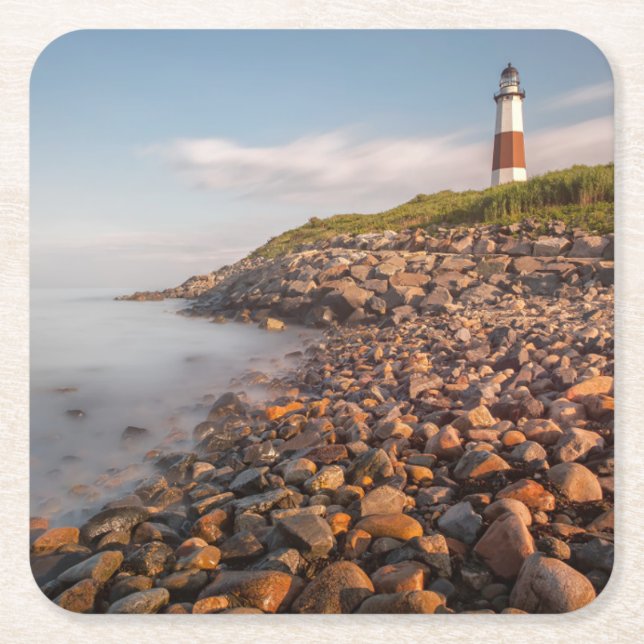 Lighthouses | Montauk Point Long Island Square Paper Coaster (Front)