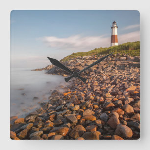 Lighthouses   Montauk Point Long Island Square Wall Clock