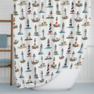 Lighthouses Nautical Coastal Christmas Shower Curtain