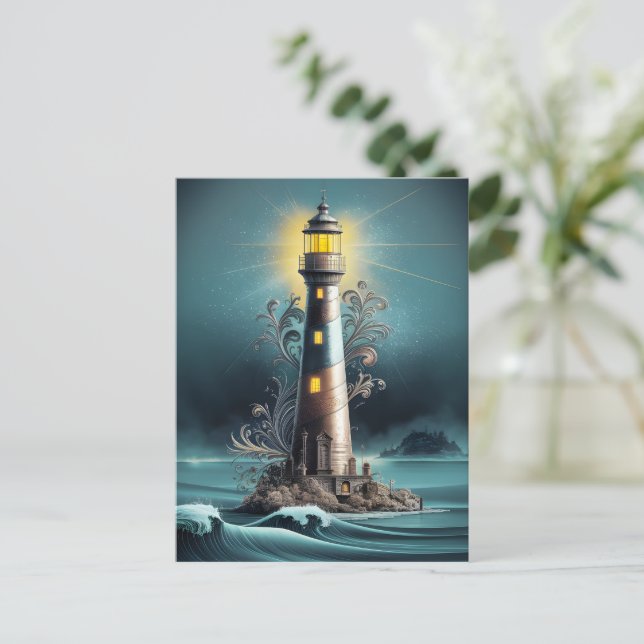 Lighthouses Nighttime Glow Postcard (Standing Front)