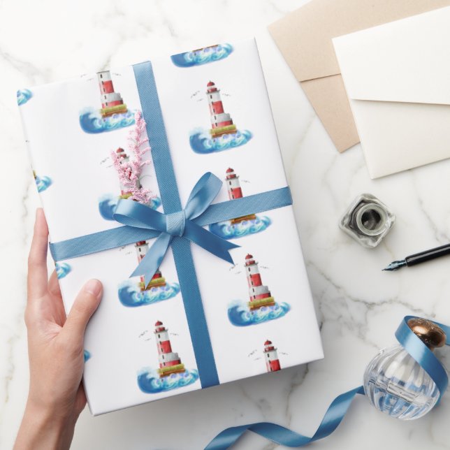 Lighthouses on White Wrapping Paper (Gifting)