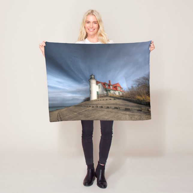 Lighthouses | Point Betsie Lake Michigan Fleece Blanket (In Situ)