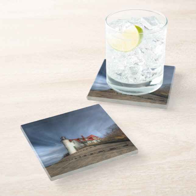 Lighthouses | Point Betsie Lake Michigan Glass Coaster (Angled)