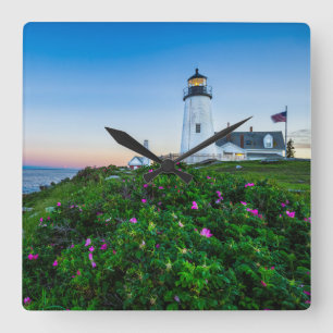 Lighthouses Point Lighthouse Bristol Maine Square Wall Clock