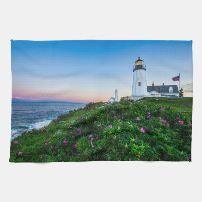 Lighthouses | Point Lighthouse Bristol  Maine Tea Towel (Horizontal)