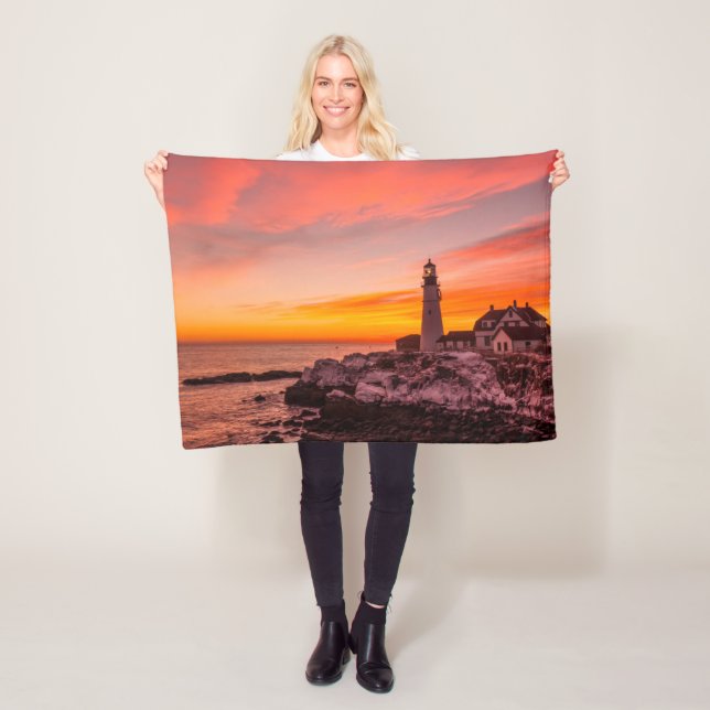 Lighthouses |  Portland Head Cape Elizabeth Maine Fleece Blanket (In Situ)