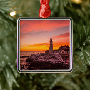 Lighthouses Portland Head Cape Elizabeth Maine Metal Ornament