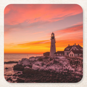 Lighthouses Portland Head Cape Elizabeth Maine Square Paper Coaster