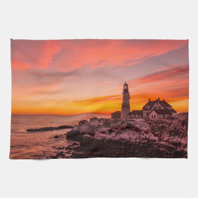 Lighthouses |  Portland Head Cape Elizabeth Maine Tea Towel (Horizontal)