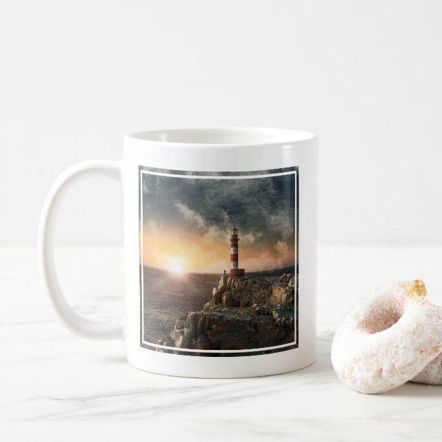 Lighthouses | Red & White Lighthouse Coffee Mug (With Donut)