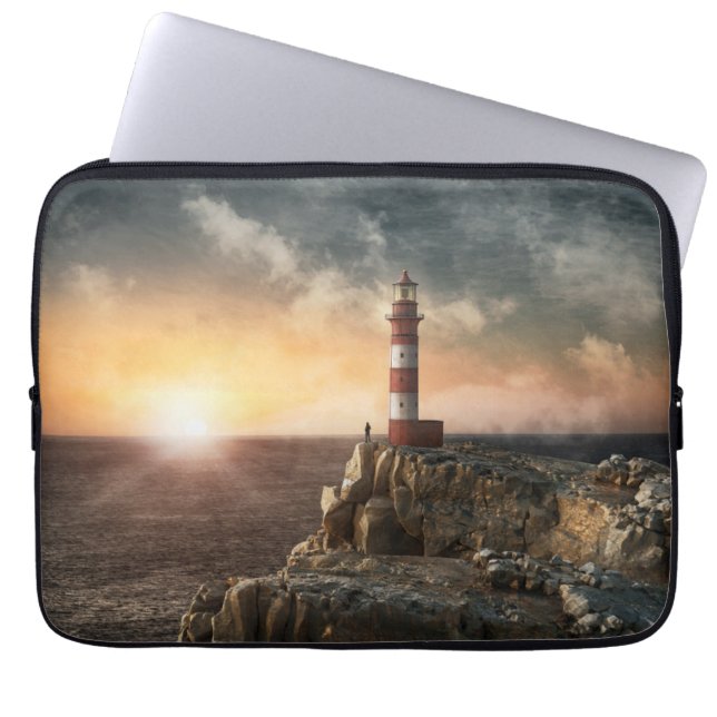 Lighthouses | Red & White Lighthouse Laptop Sleeve (Front)