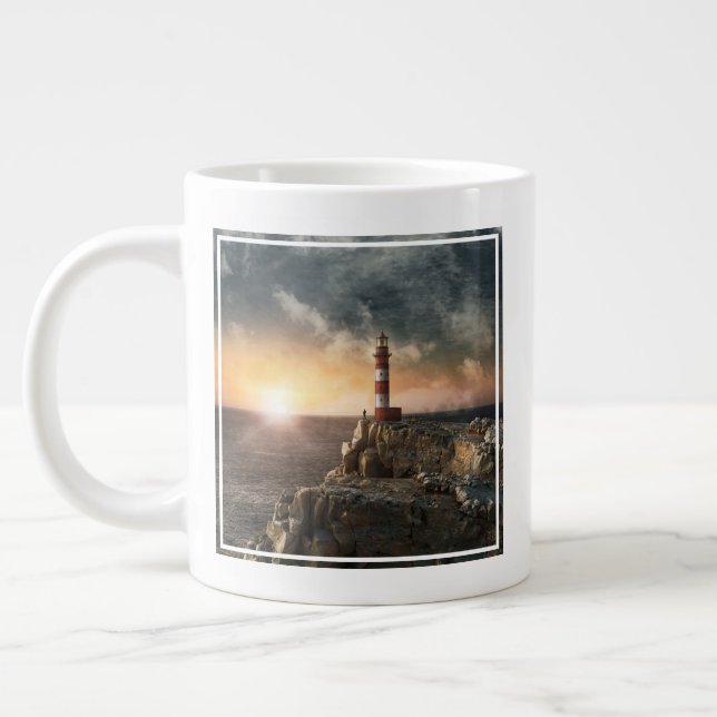 Lighthouses | Red & White Lighthouse Large Coffee Mug (Left)