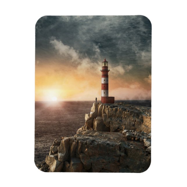 Lighthouses | Red & White Lighthouse Magnet (Vertical)