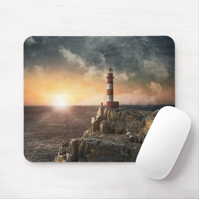 Lighthouses | Red & White Lighthouse Mouse Pad (With Mouse)