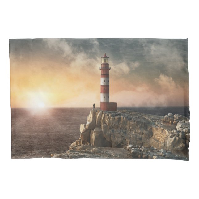 Lighthouses | Red & White Lighthouse Pillowcase (Front)