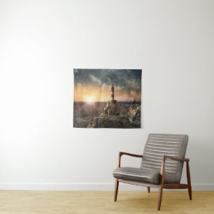 Lighthouses   Red & White Lighthouse Tapestry